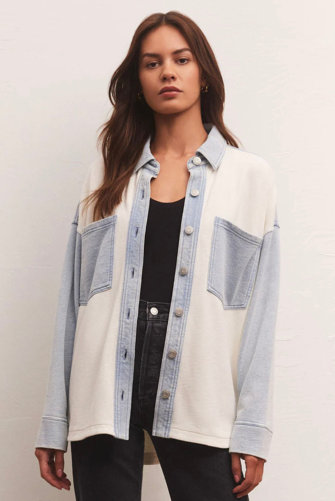 Z Supply All Day Colorblock Jacket Washed Indigo