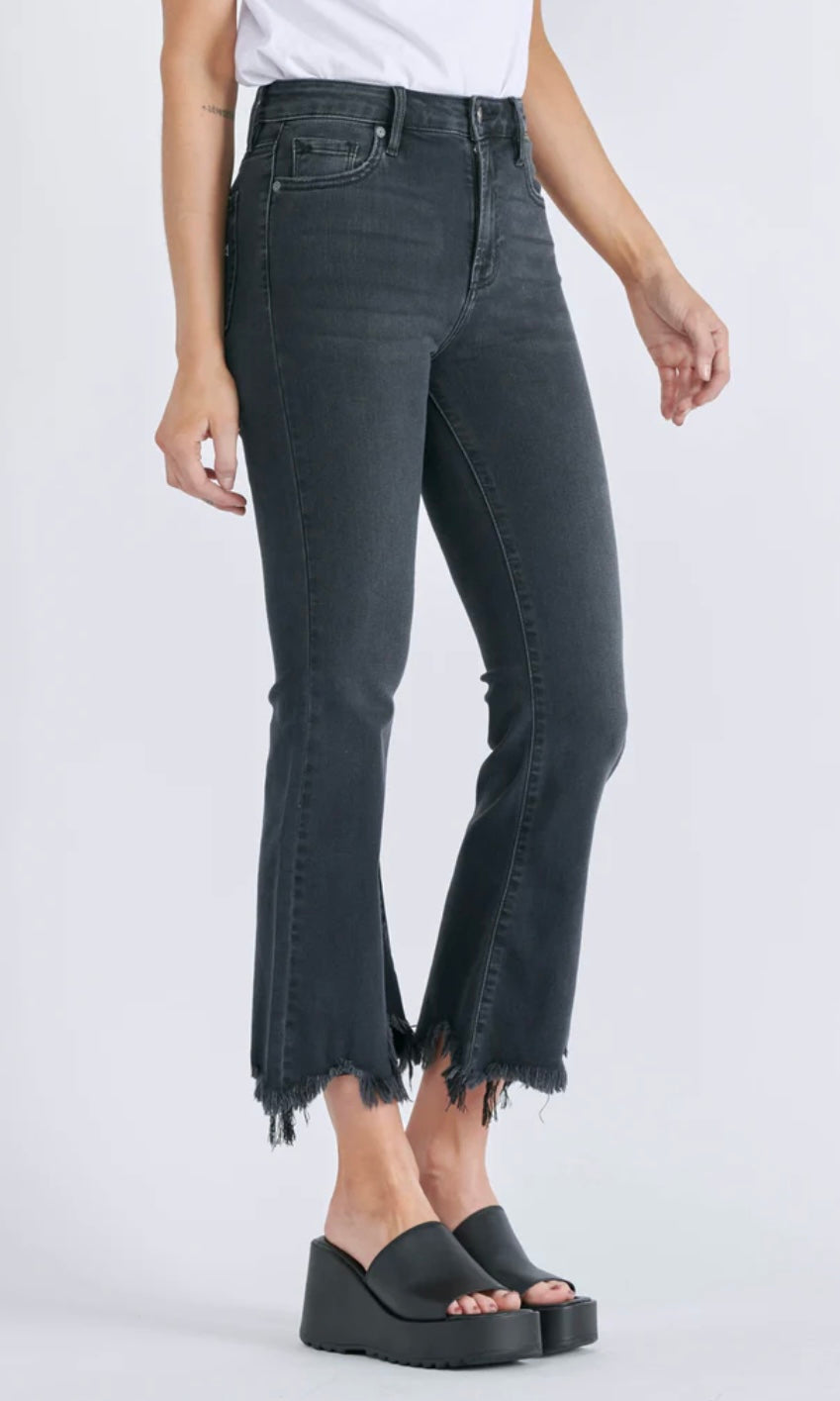 Hidden BLACK FRAYED HEM CROPPED FLARE