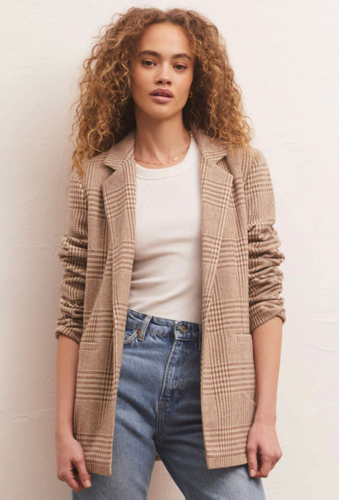 Z Supply Anna Plaid Blazer Milk Shake
