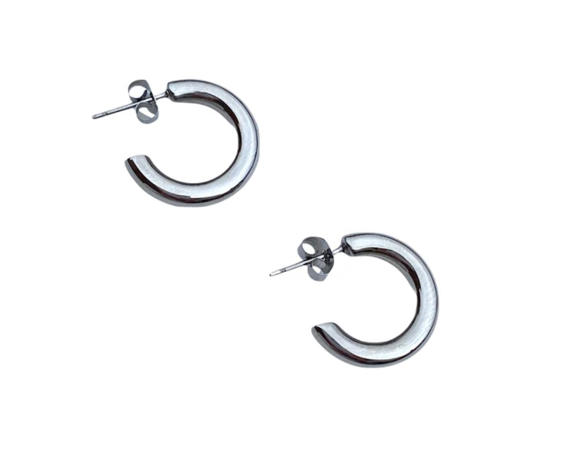 Farrah B Chunky Small Silver Hoops