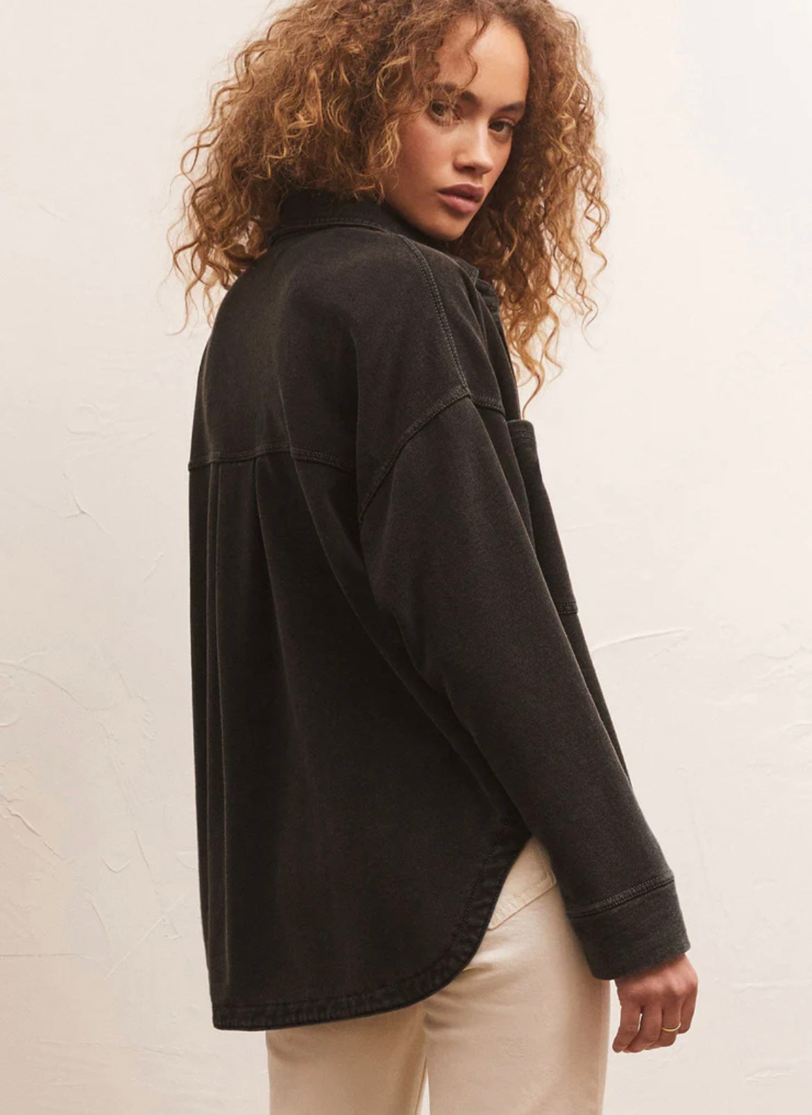 Z Supply ALL DAY BLACK KNIT DENIM JACKET