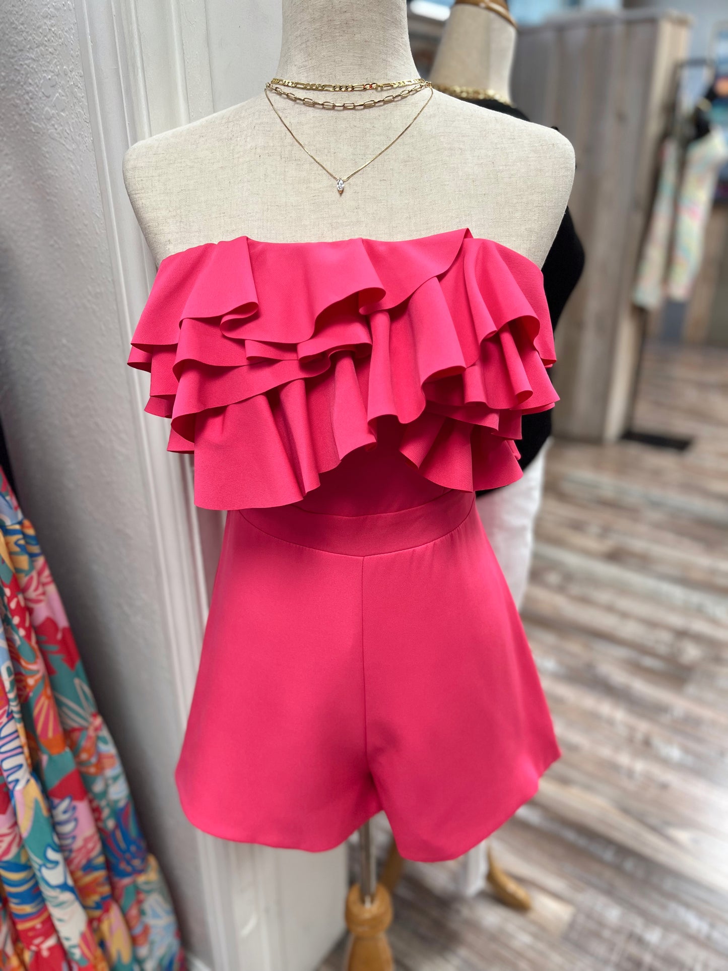 Bright Pink Ruffle Romper