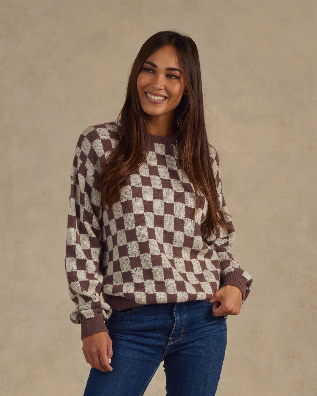 Rylee and Cru Knit Pullover | Plum Checker