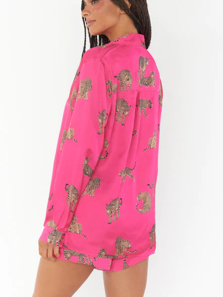 Mumu Early Riser PJ Set Fuschia Feline Fine Silky