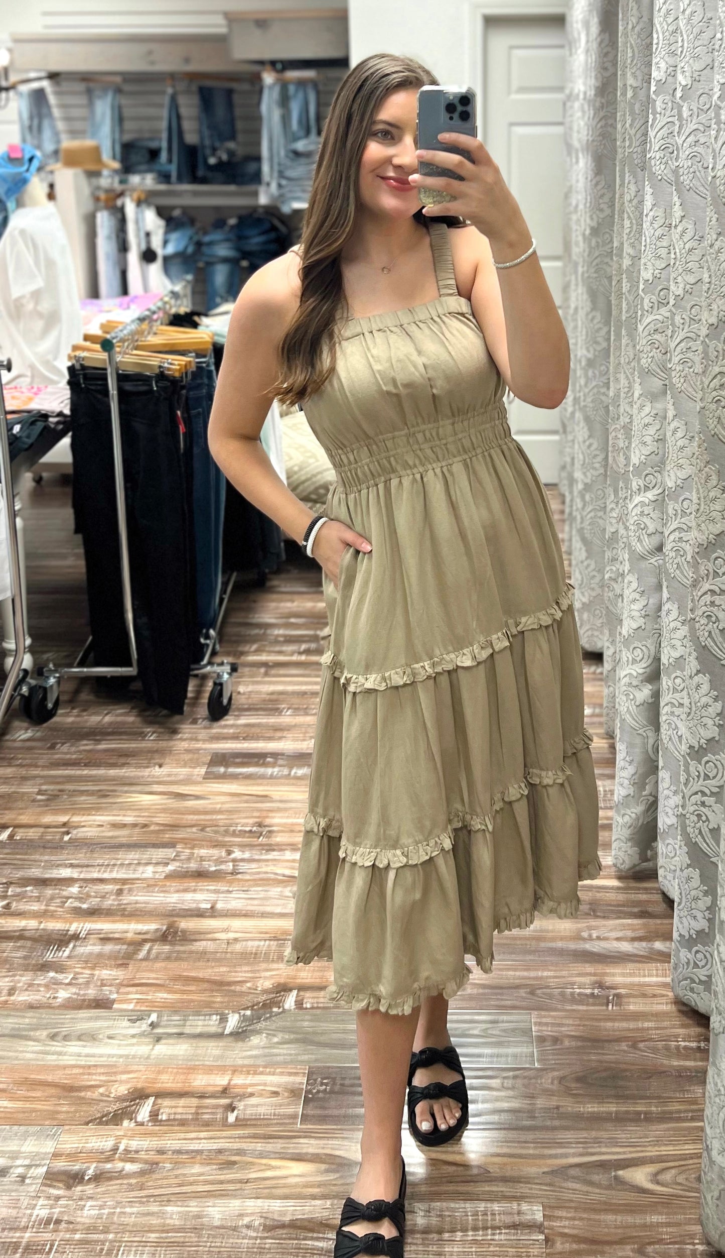 Elan Khaki Strap Dress