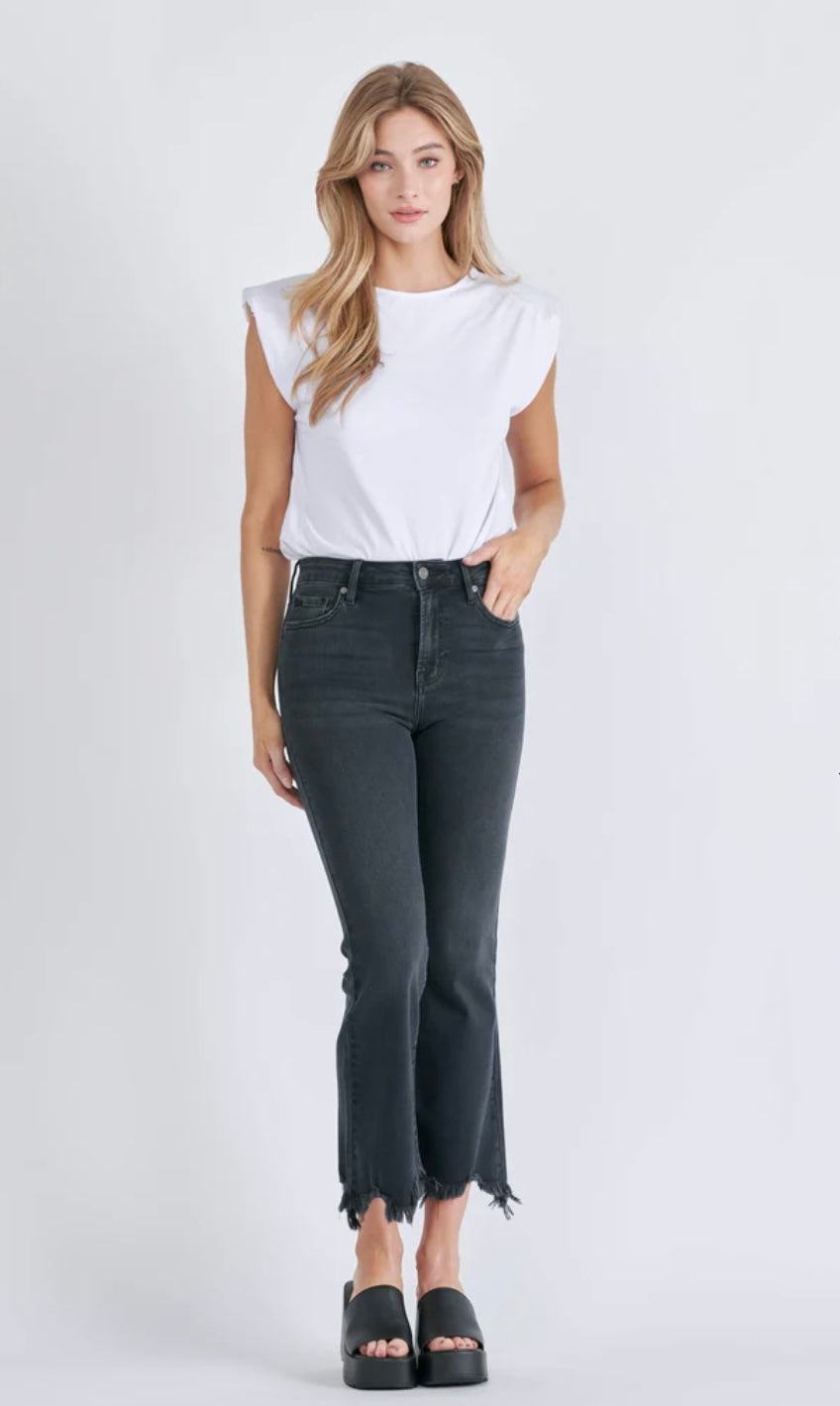 Hidden BLACK FRAYED HEM CROPPED FLARE