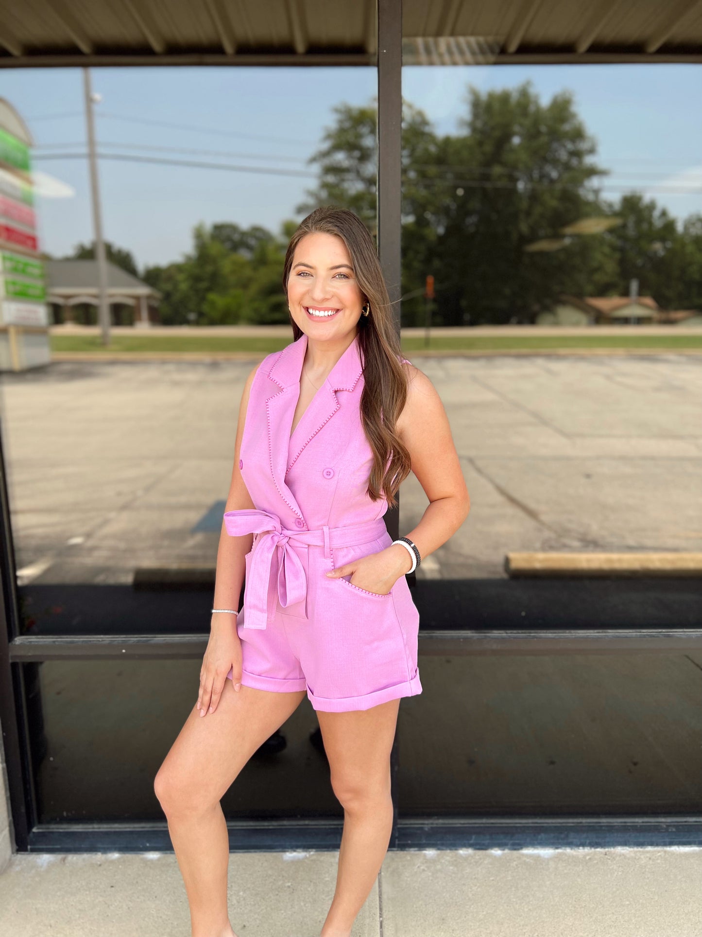 Double Breasted Purple Romper w/ Blanket Stitching