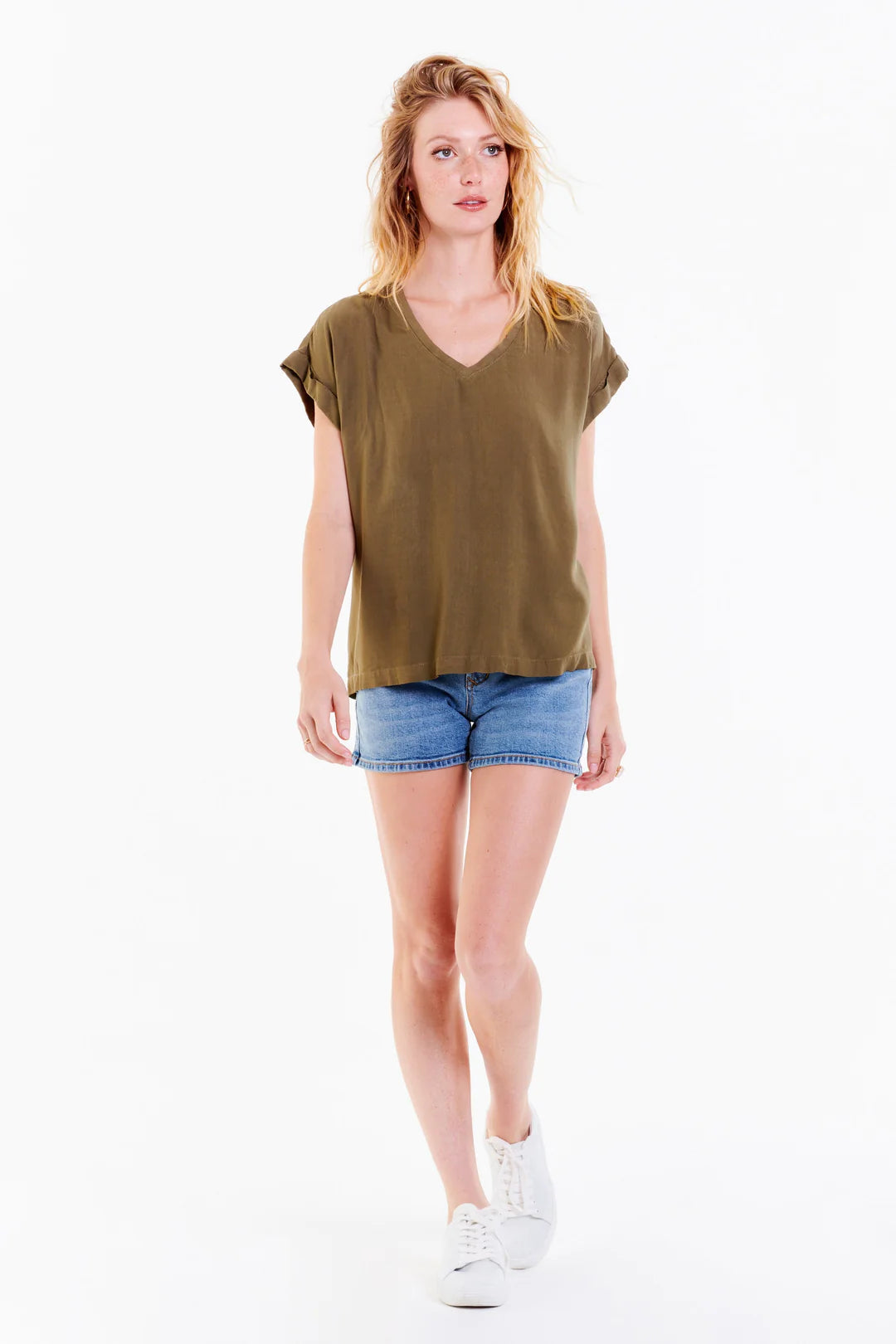 Dear John CAMILA DROP SHOULDER TOP OLIVE