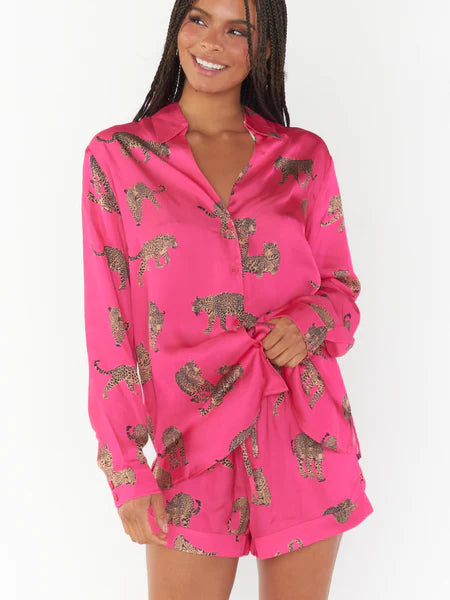 Mumu Early Riser PJ Set Fuschia Feline Fine Silky