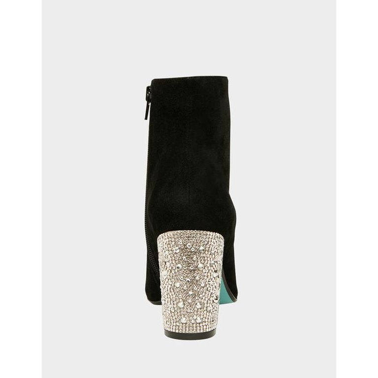 Betsey Johnson Black Suede Rhinestone Bootie