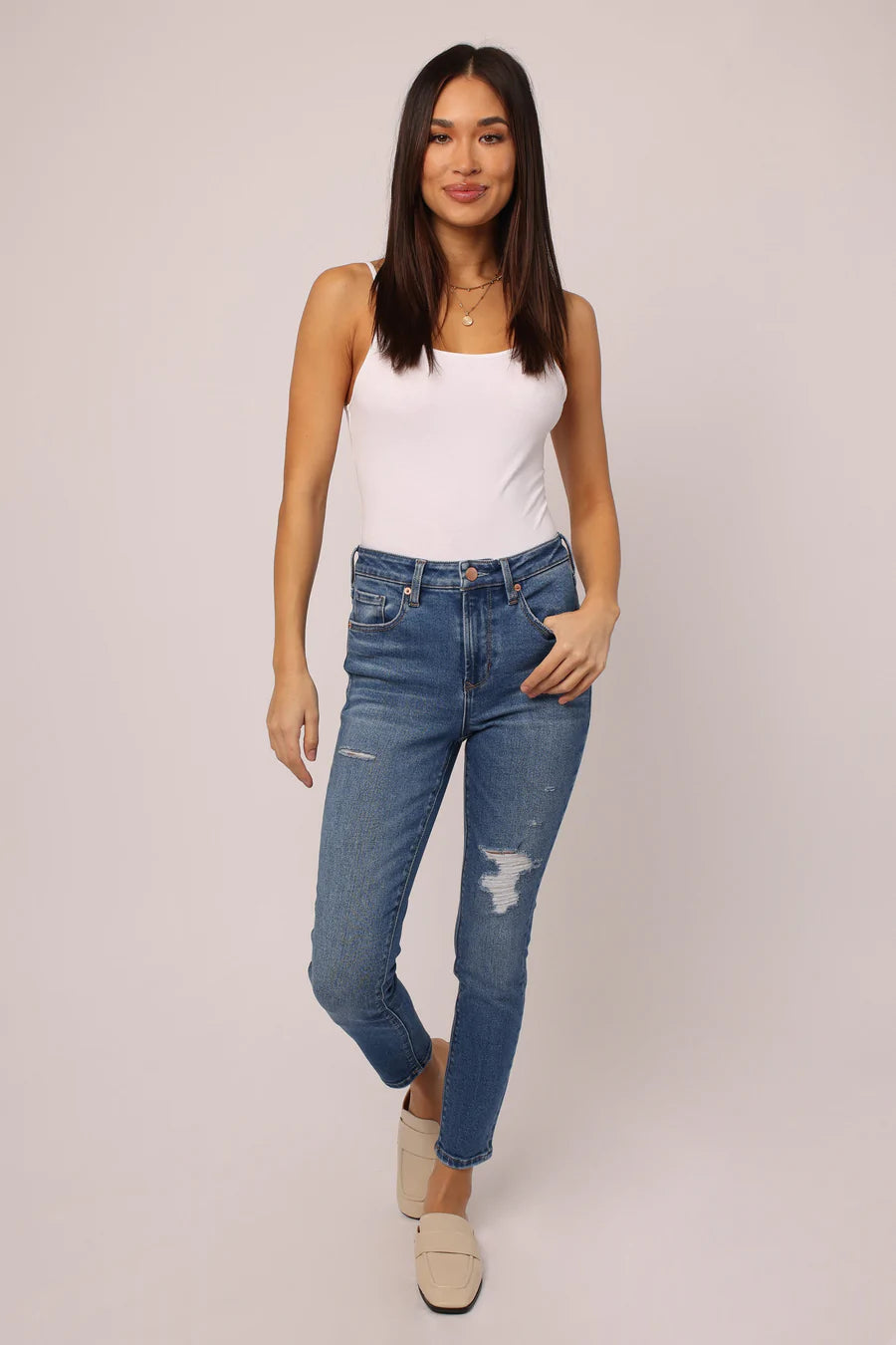 DEAR JOHN DENIM OLIVIA SUPER HIGH RISE ANKLE SKINNY JEANS