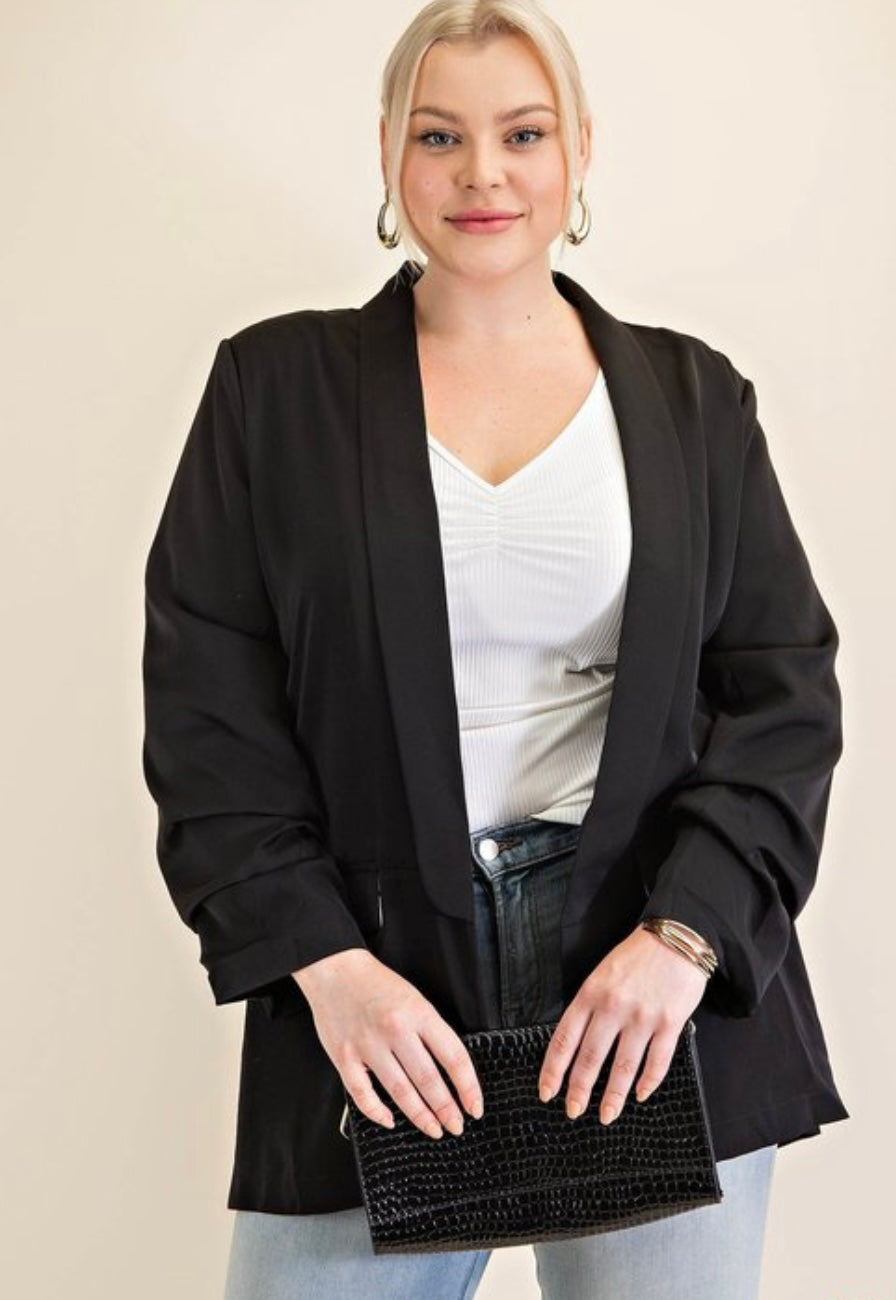Kori Plus Size Black Ruched Blazer