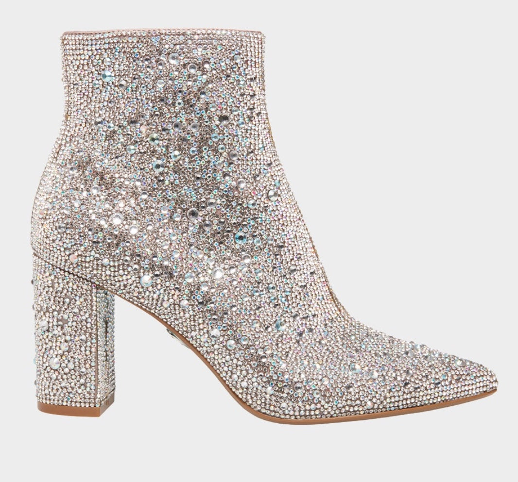 Betsey Johnson Silver Rhinestone Bootie
