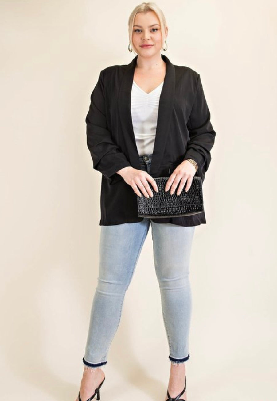 Kori Plus Size Black Ruched Blazer