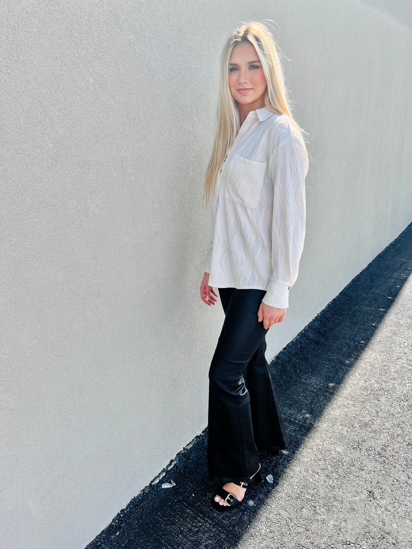 Textured Ecru Button Down