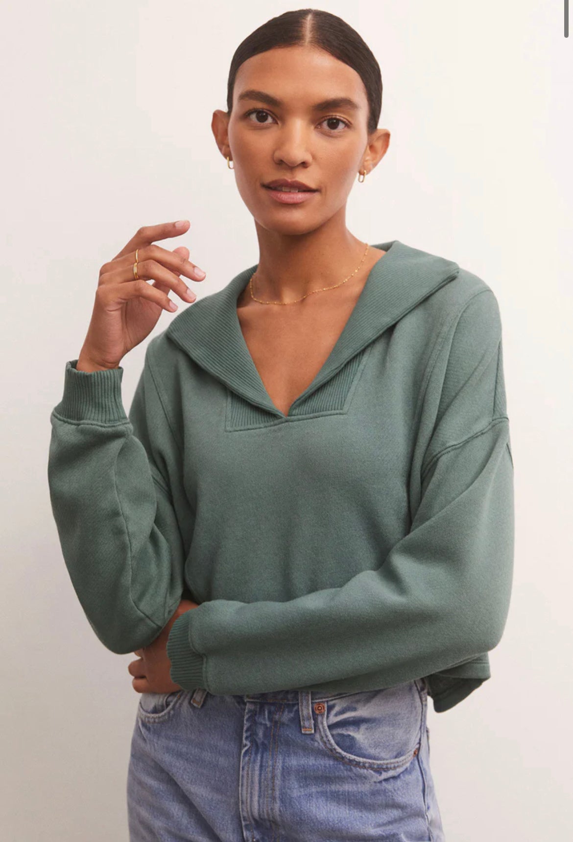 Z Supply Soho Fleece Sweatshirt Calypso Green