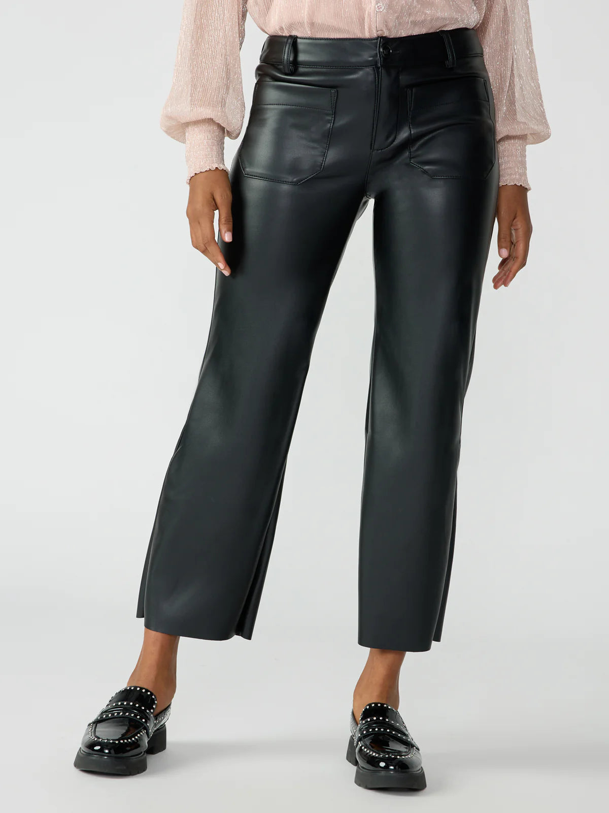 Black Marine Leather Cropped Trouser