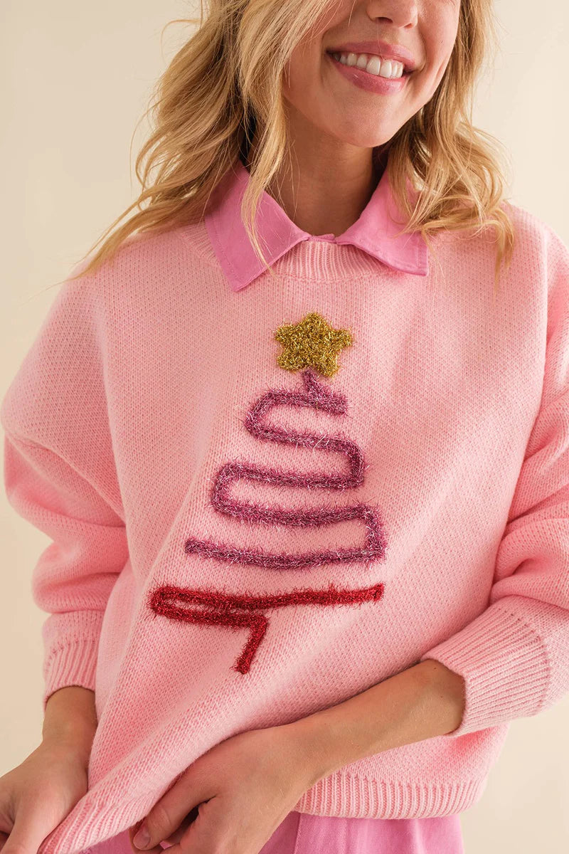 Sparkle Tree Patch Solid Sweater