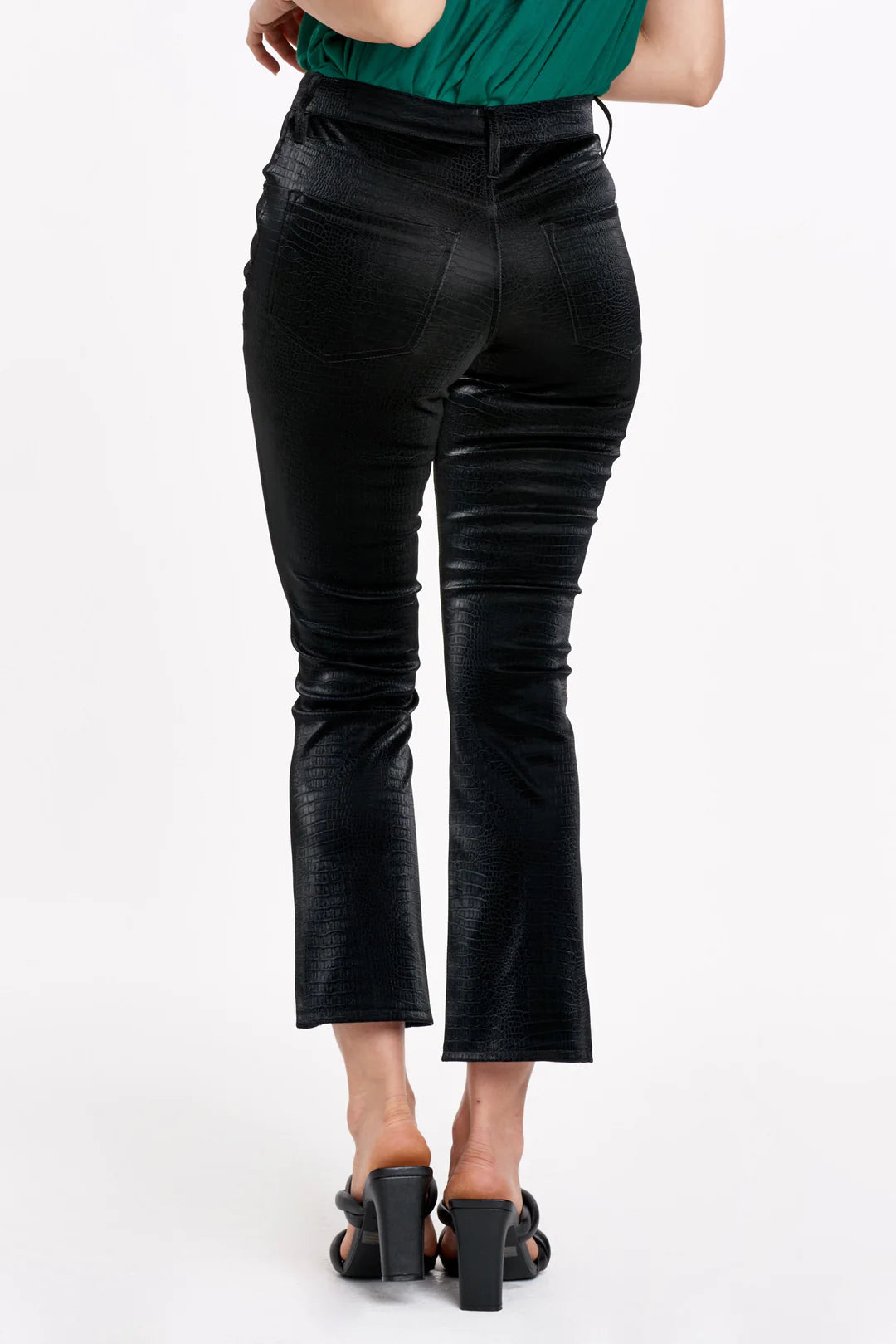 JEANNE SUPER HIGH RISE CROPPED FLARE PANTS BLACK EMBOSSED