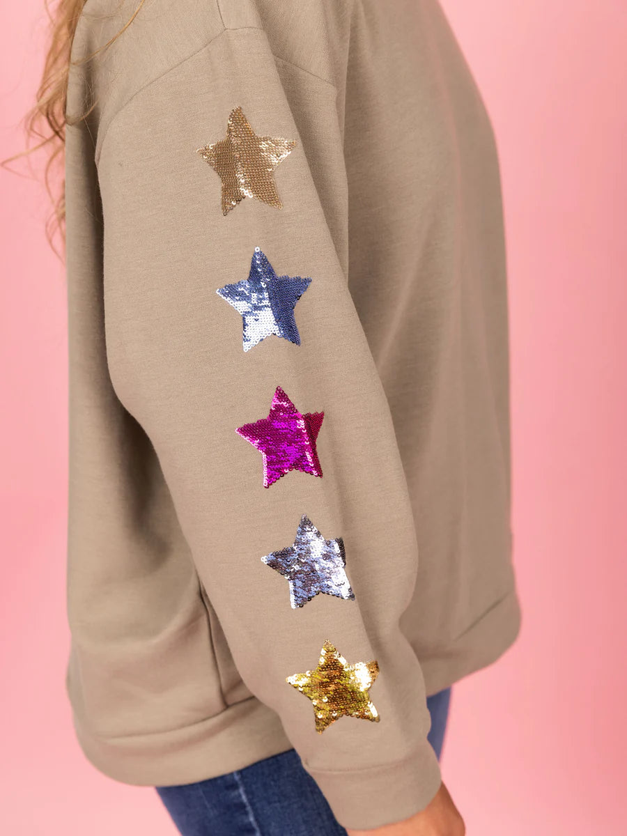 Olive Sequin Stars Sweatshirt