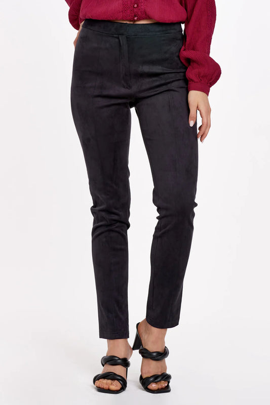 LENON SUPER HIGH RISE SLIM STRAIGHT PANTS BLACK SUEDE