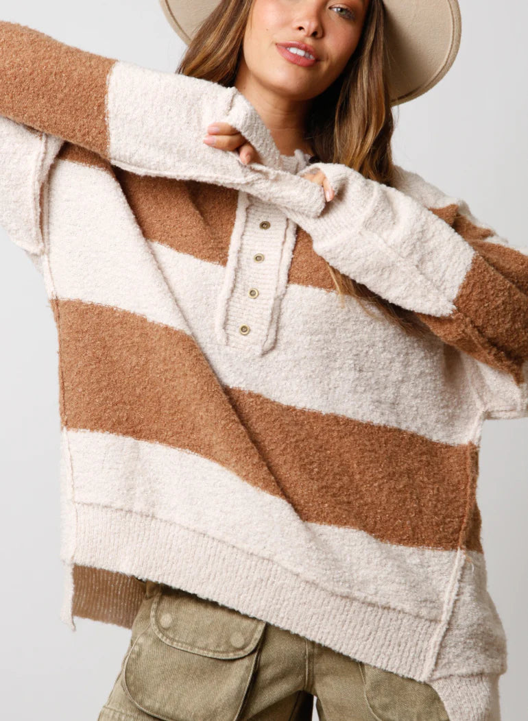 Brown/Cream Long Sleeve Sweater ￼