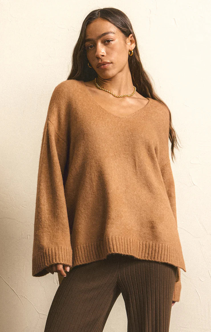 Modern V-Neck Sweater in Burro