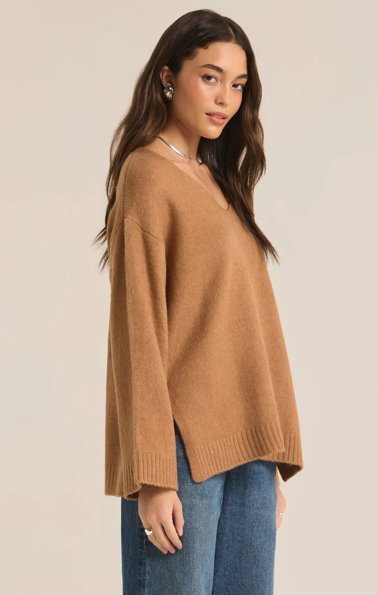 Modern V-Neck Sweater in Burro