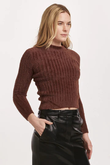 Carrey Crewneck Fitted Sweater In Chocolate Brown