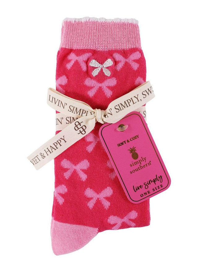 Simply Southern White & Pink Bow Socks