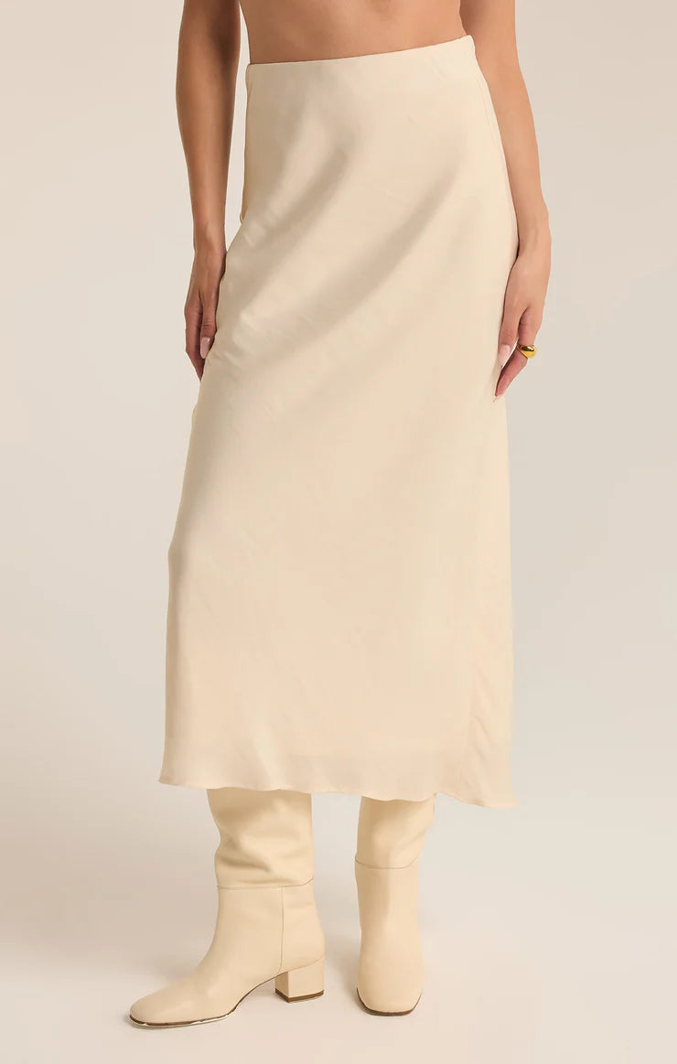 Europa Luxe Sheen Midi Skirt in Sea Salt