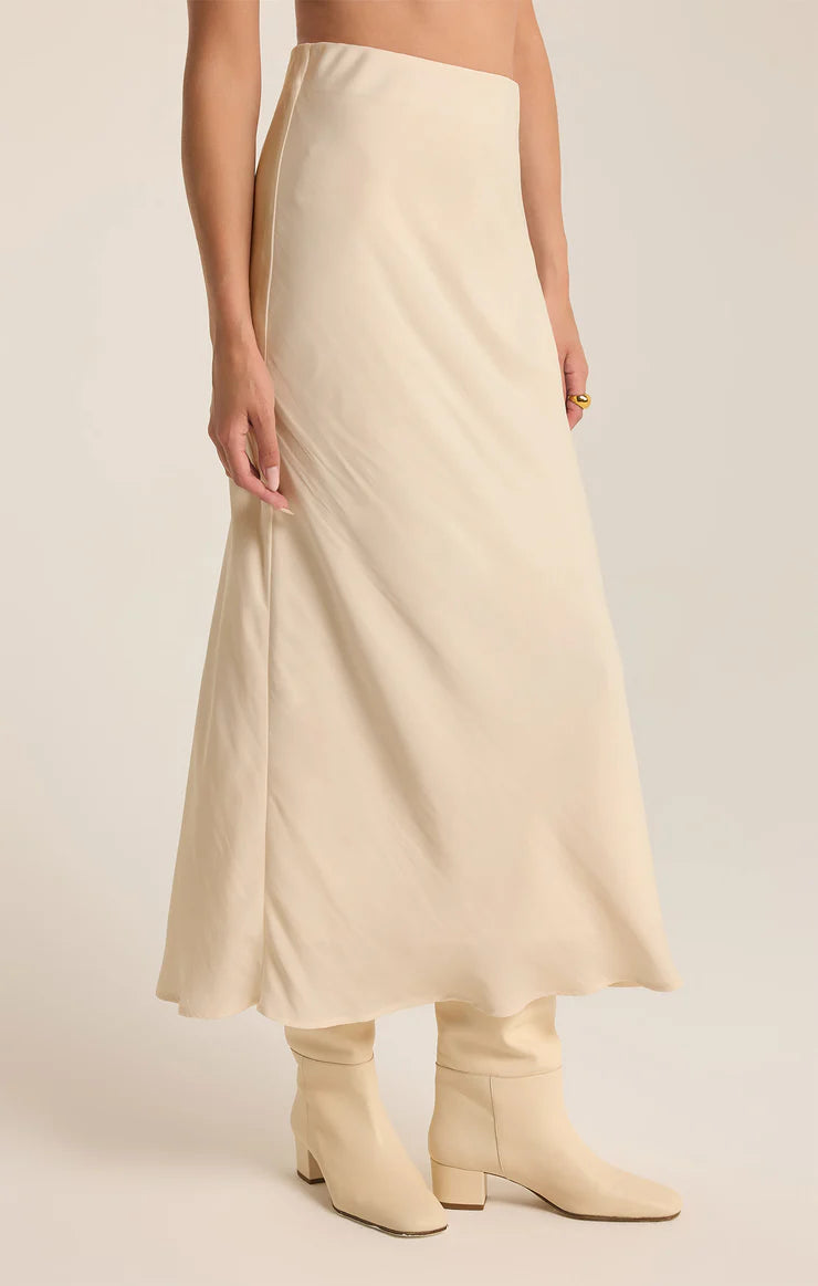 Europa Luxe Sheen Midi Skirt in Sea Salt