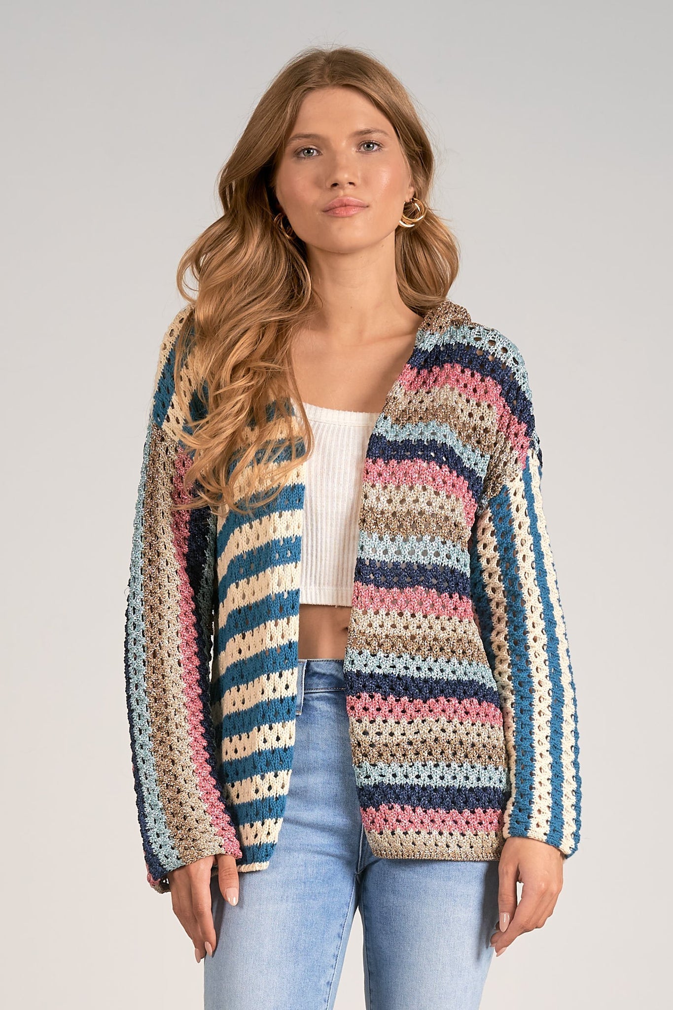 Blue Pink Multi Sweater Hoodie Cardigan