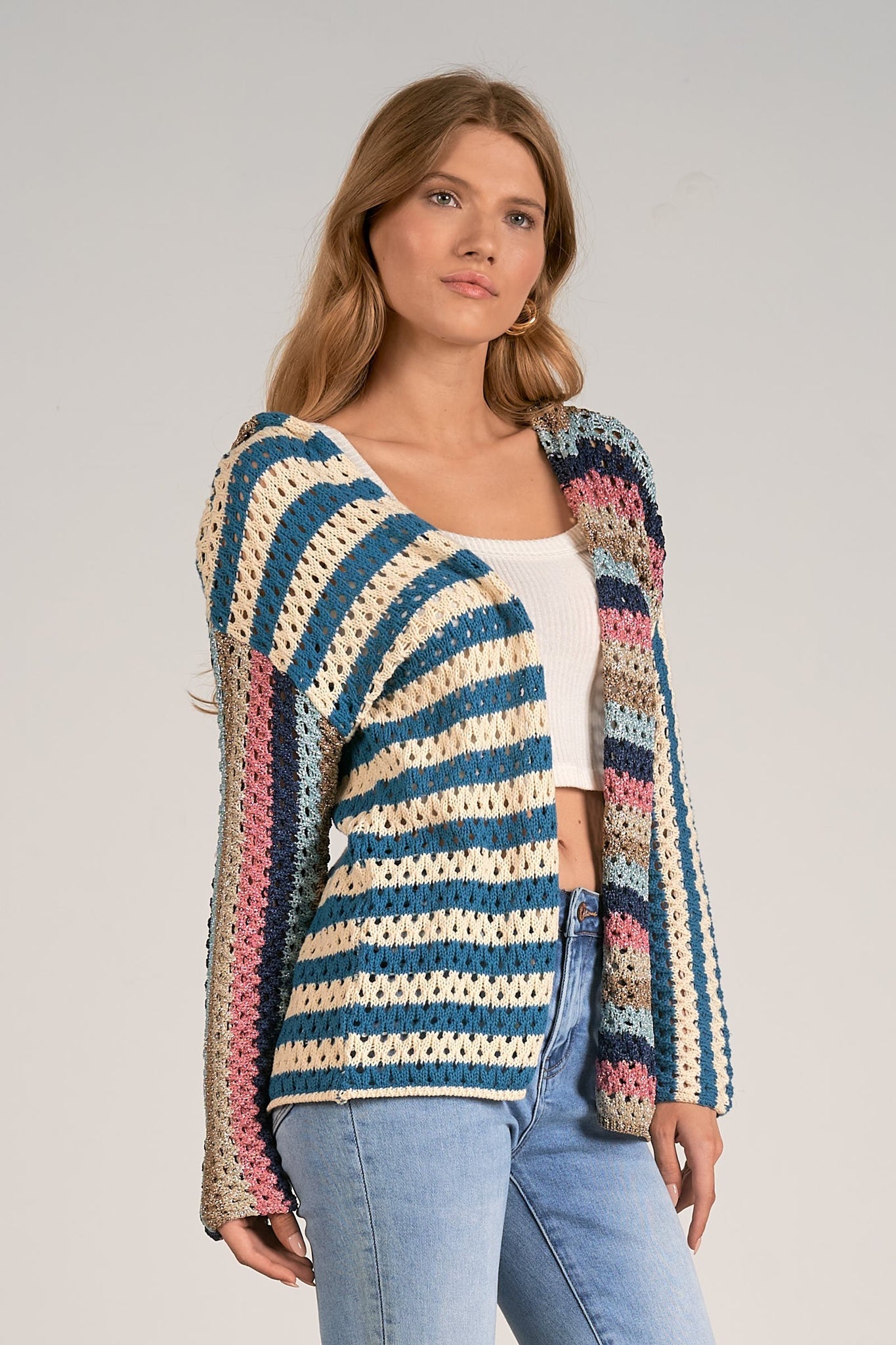 Blue Pink Multi Sweater Hoodie Cardigan