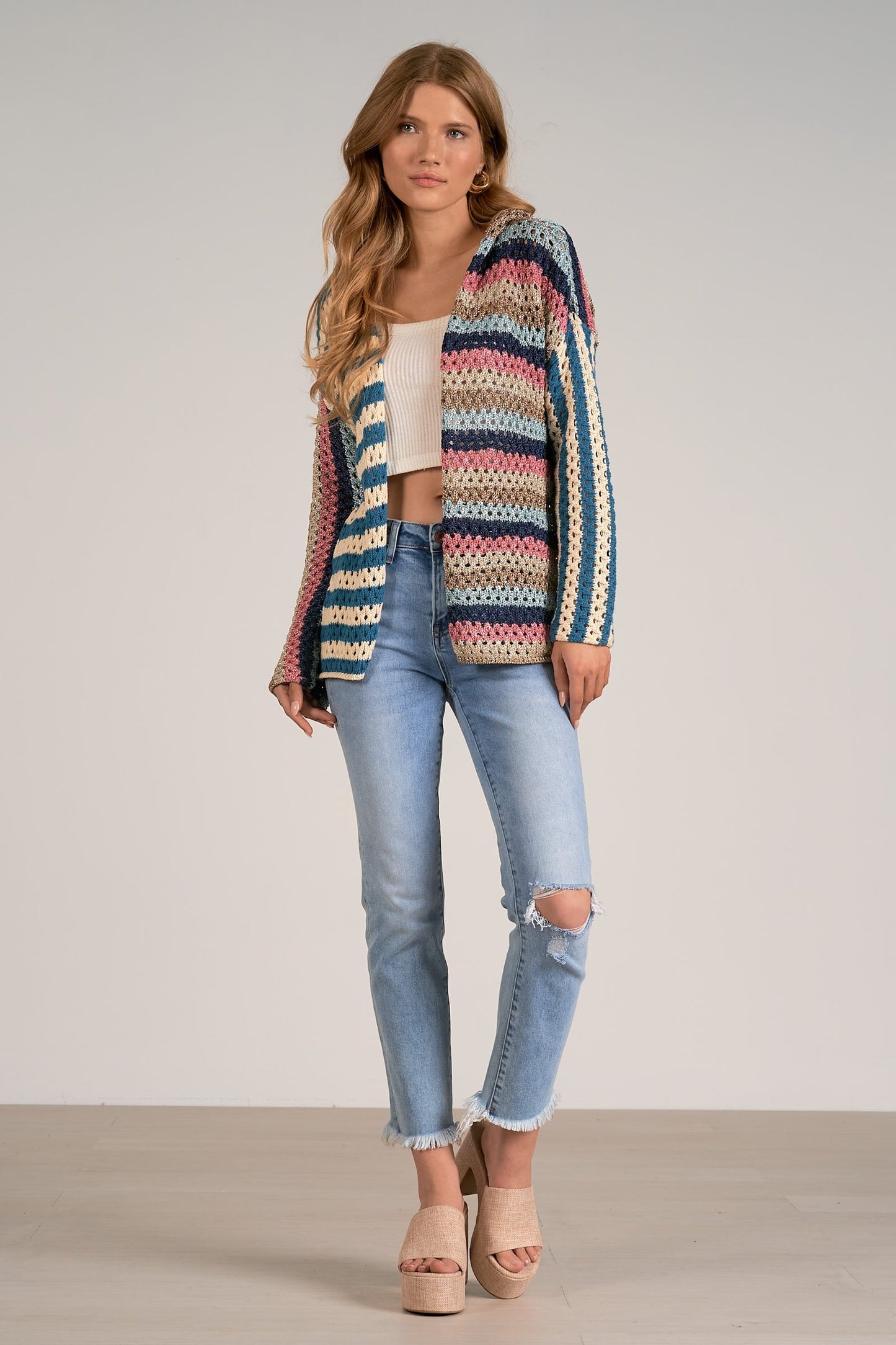 Blue Pink Multi Sweater Hoodie Cardigan