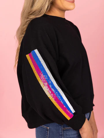 Millie Sweatshirt- Black Sequin Stripes