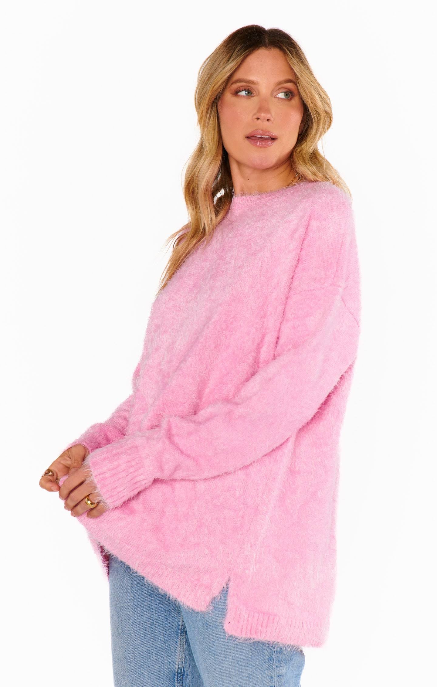 MUMU Bonfire Sweater- Pink Fuzzy Knit