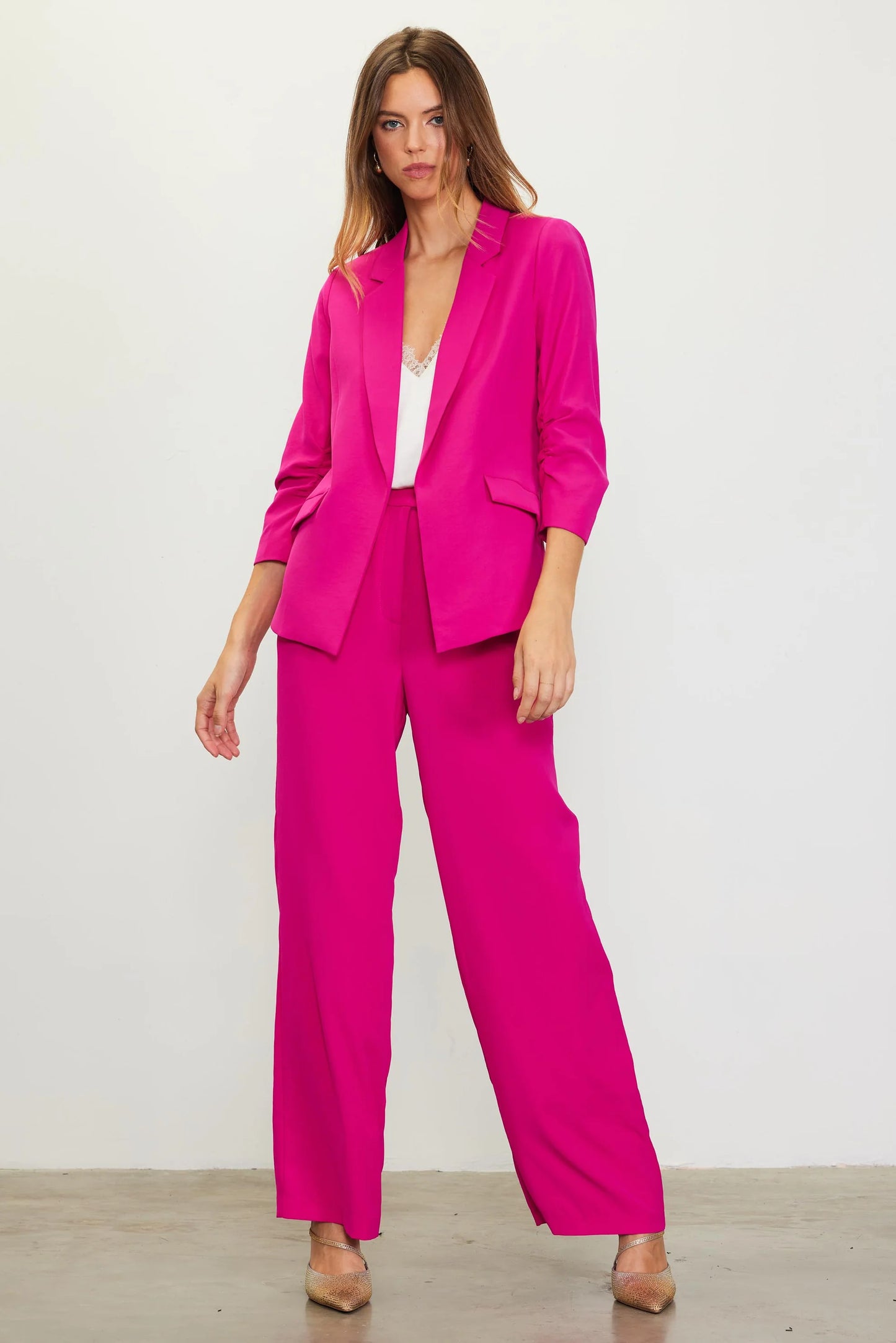 Recycled Shirred Sleeve Blazer Rose Violet