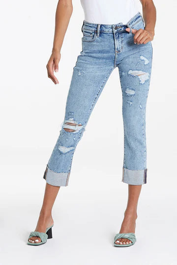 BLAIRE HIGH RISE CUFFED SLIM STRAIGHT GLASS BEACH JEANS