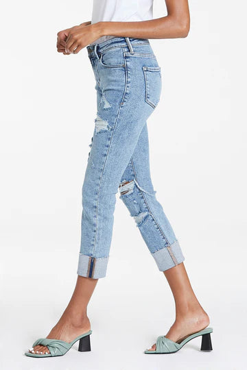 BLAIRE HIGH RISE CUFFED SLIM STRAIGHT GLASS BEACH JEANS