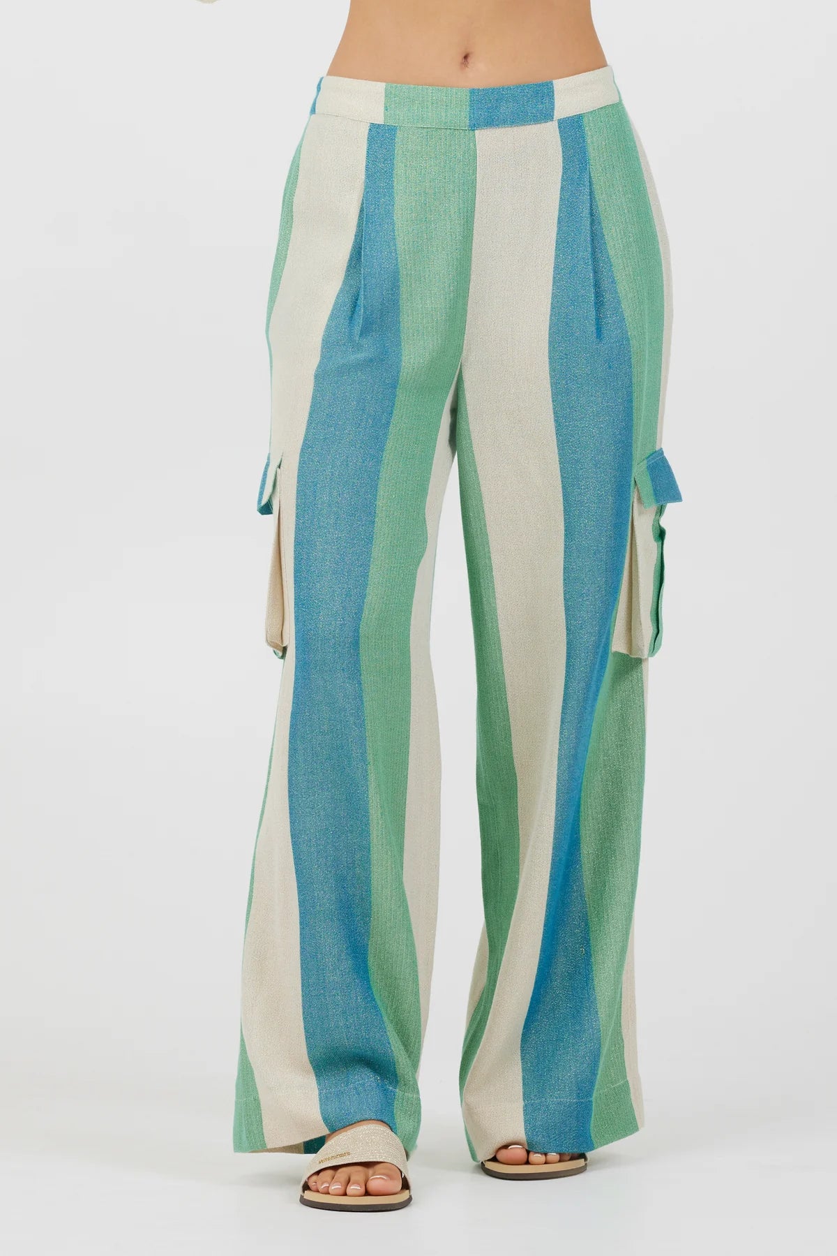 Teal Green and Metallic Stripe Lightweight Pants