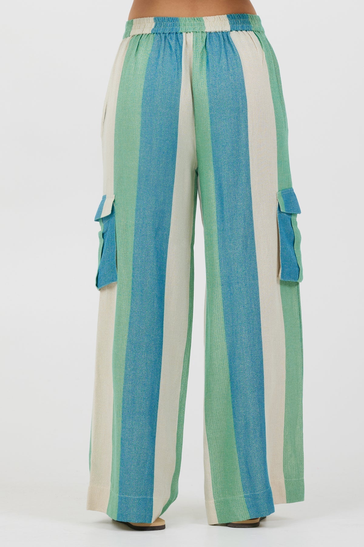 Teal Green and Metallic Stripe Lightweight Pants