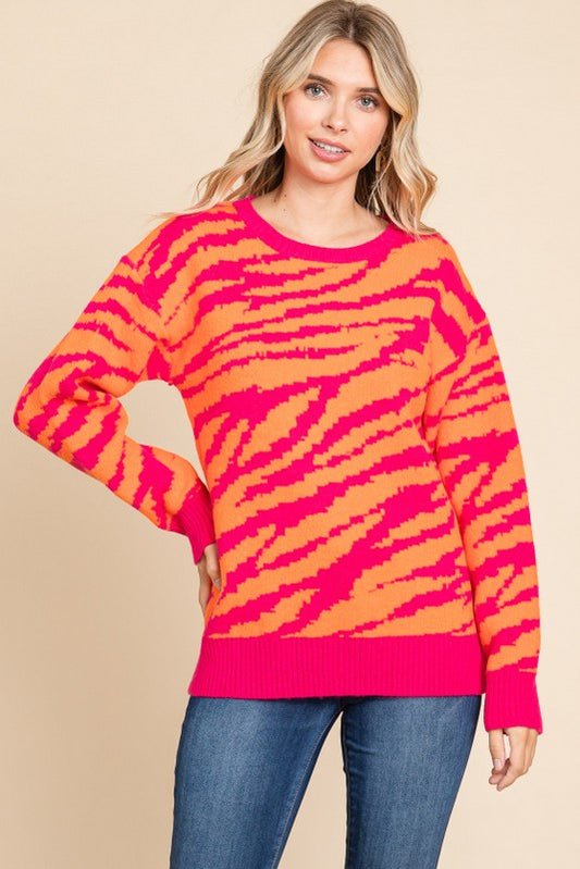 Hot Pink/Orange Zebra Sweater