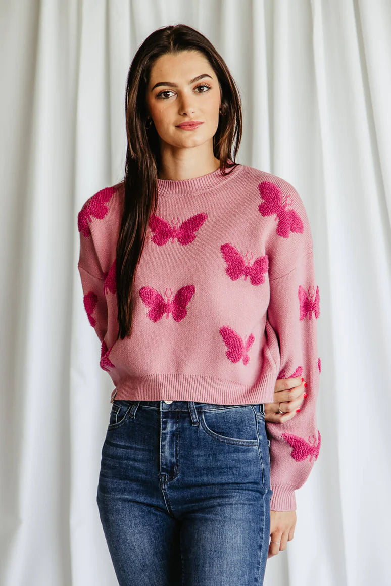 Pink Butterfly Sweater