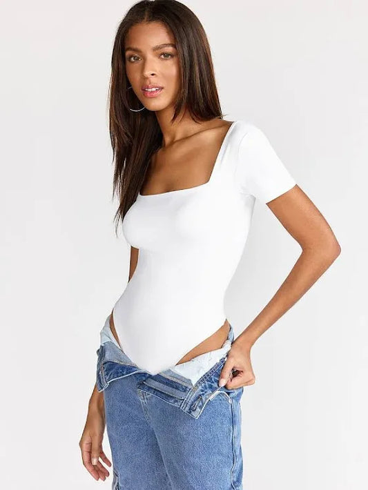 Stacy Ribbed Square Neck Bodysuit