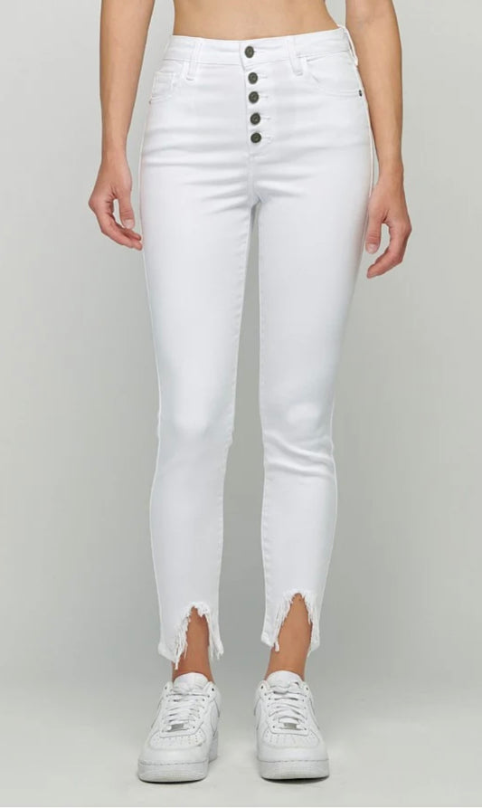 Hidden TAYLOR WHITE EXPOSED BUTTON FRAYED HEM HIGH WAIST SKINNY