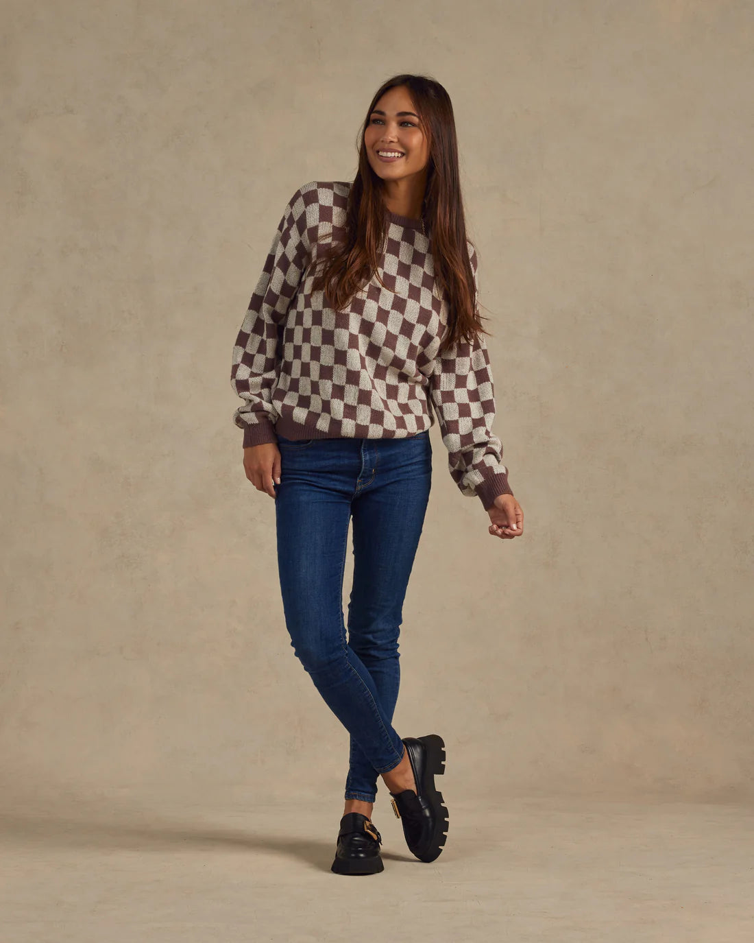 Rylee and Cru Knit Pullover | Plum Checker