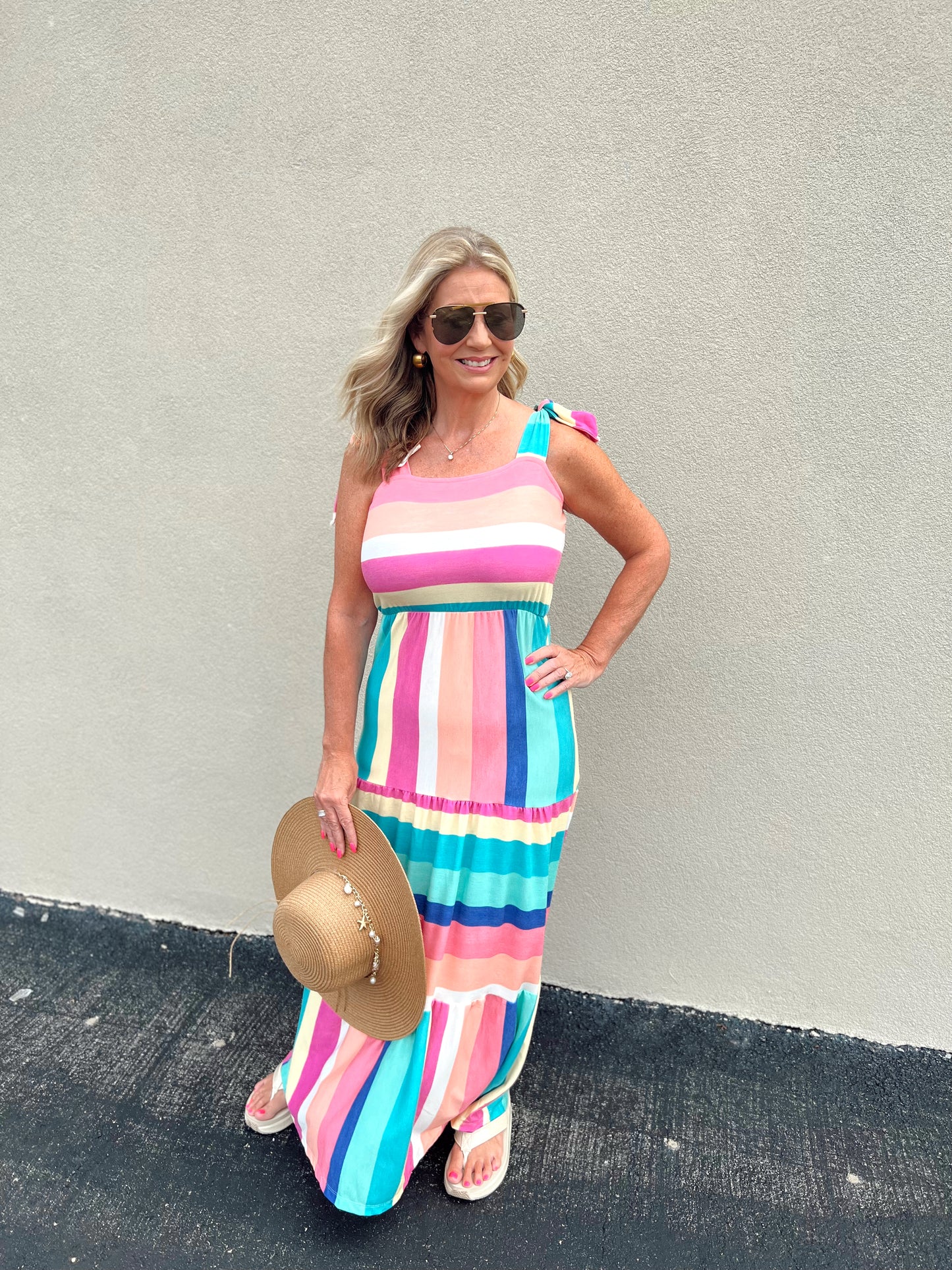 Multi Stripe French Terry Tiered Long Dress