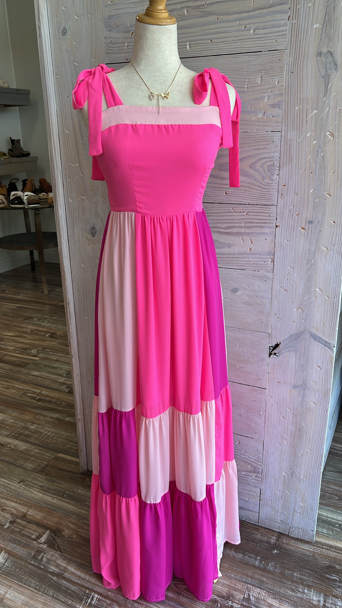 Pink Color Block Maxi Dress
