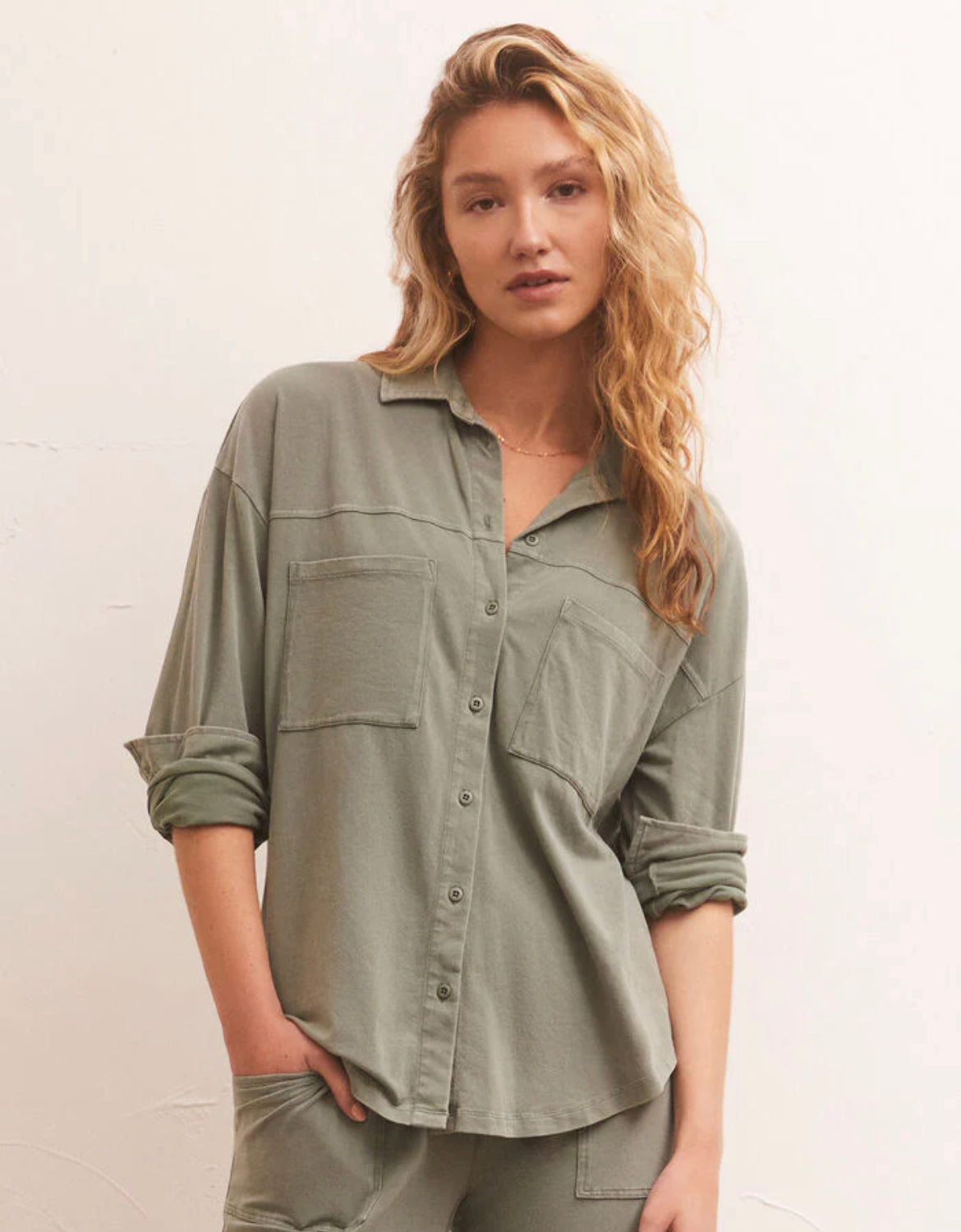 Z Supply Niccola Button Up Top Evergreen